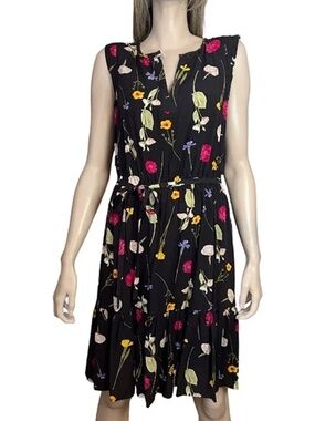 LOFT 100% Rayon Dress Floral Sleeveless V-Neck Ruffled Tiered Flounce Colourful
